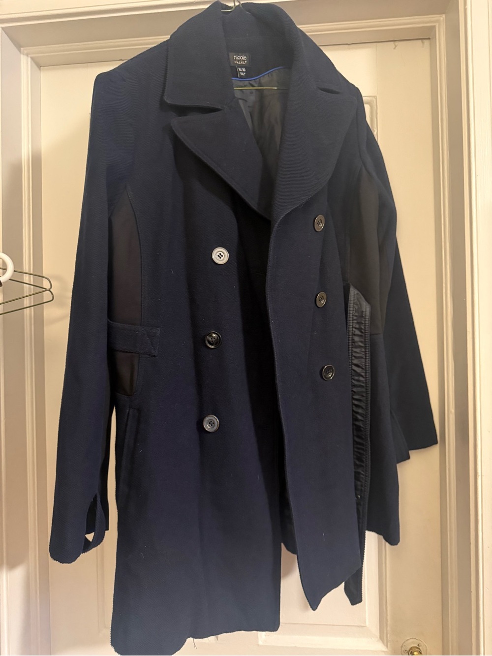 Nicole by Nicole Miller Navy Double-Breasted Peacoat with Wide Lapels